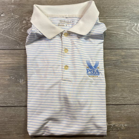 Nike Golf Tour Performance Dri Fit Polo XL White Blue Stripe Valhalla 2014 PGA - Picture 1 of 7